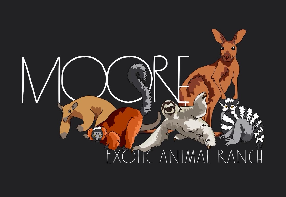 Moore Exotic Animal Ranch with various illustrated animals.